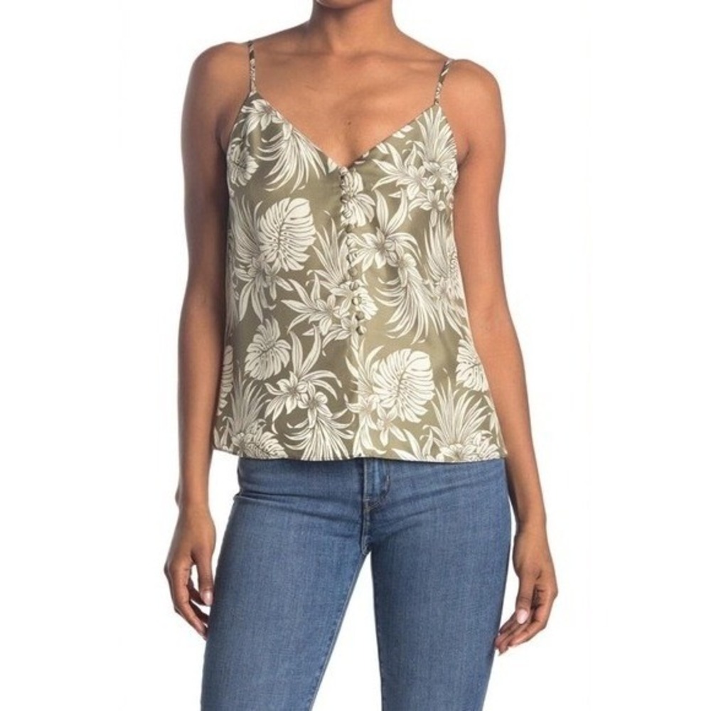 LA LIGNE Lily Camisole Top Womens Small Green Tank Floral Silk Tropical V-Neck